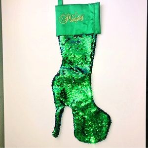 Christmas Stocking High Heel Green sequin by Pleaser
